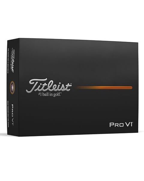 Titleist Pro V1 golf balls — black dozen box with silver Titleist script and the Pro V1 wordmark